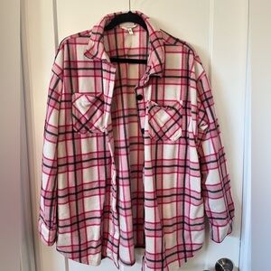 Maurices Pink and Black Plaid Button Down Shirt